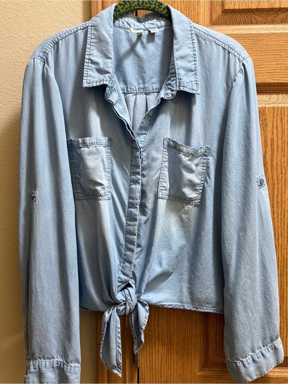 Versona Tencel Button Up Tie-waist Blue Chambray Shirt